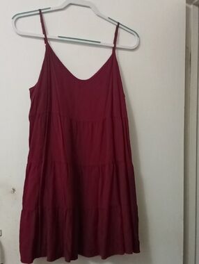 Women's Sleeveless Burgundy Tiered Slip Dress - Women